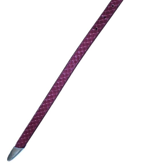 Genuine Snakeskin Belt Chrome Buckle Apple Acc of DE NY Magenta VTG 1970s Sz L - Picture 16 of 16